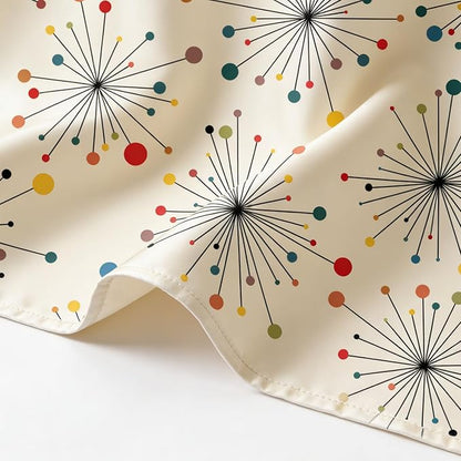 Mid Century Modern Shower Curtain, Vintage Geometric Atomic Abstract Retro Style Beige Boho Art Aesthetic Design Bath Curtains for Bathroom Decor with Hooks, 72"x72" Inch