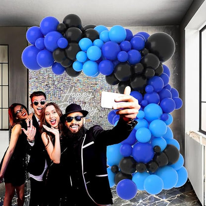 Blue and Black Balloon Garland Arch Kit, 122PCS Black Light Blue Royal Blue Balloons for Boys Video Gaming Birthday Retirement Teens Gamer Fan Level Up Super Graduation Decorations