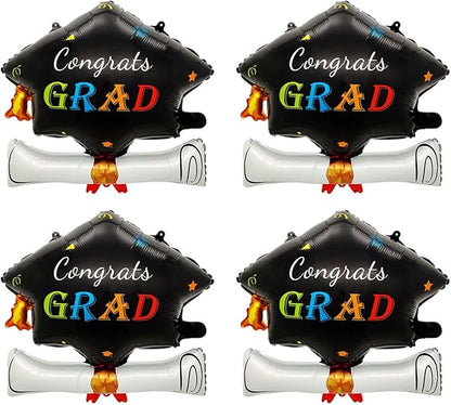 4Pcs Graduation Cap Balloons Congrats Grad Hat Balloons Graduation Balloons for Class of 2026 Party Decorations