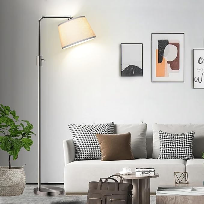 Nintiue 【Upgraded】 Dimmable Floor Lamp, 1000 Lumens LED Edison Bulb Included, Brushed Nickel Arc Floor Lamps for Living Room Modern Standing Lamp Tall Lamps for Living Room Bedroom