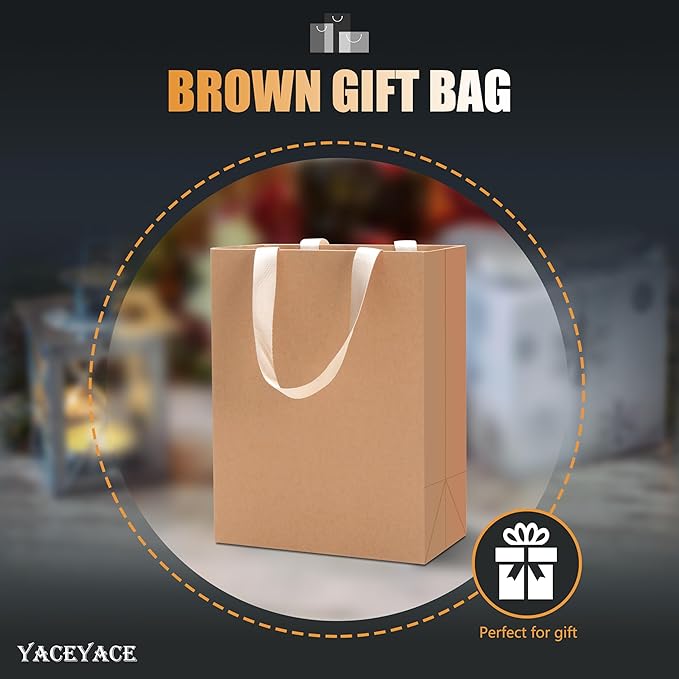 Brown Kraft Paper Gift Bags, 20pcs Medium Size, 8"x4.25"x10.5" - Perfect for Parties, Birthdays, Weddings, Shopping & Retail