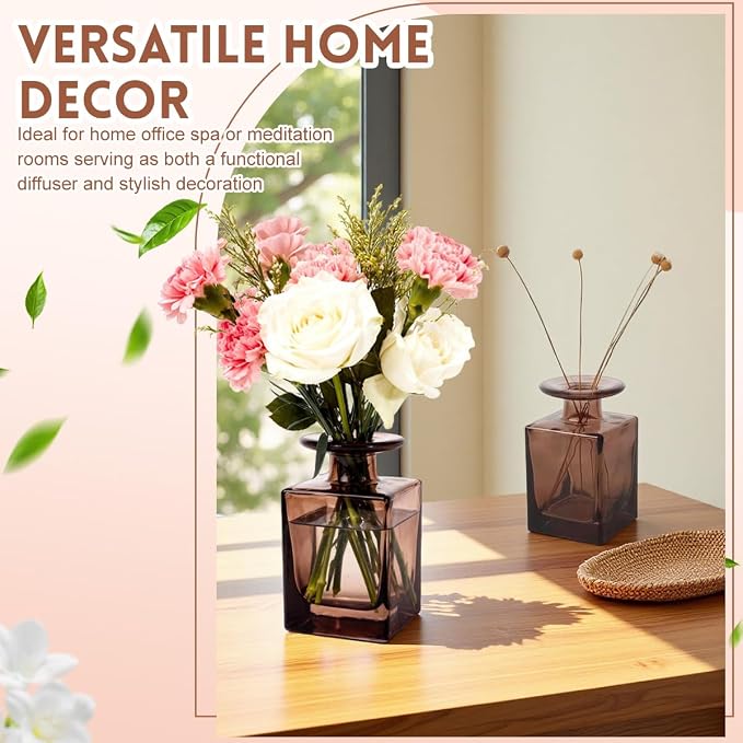 erioctry 150ml 5oz Square Amber Glass Diffuser Bottles Empty Refillable for Home Office Decor