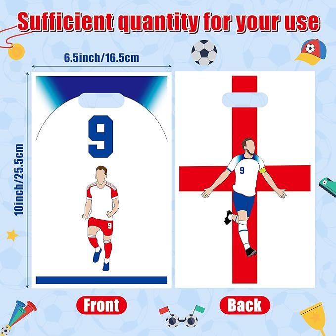 Andi Cppss Soccer Birthday Party Favor Bags - 50PCS Blue Red and White Soccer Goodie Snack Bags for Team Football Gift Bag for Snacks Football Treat Bag for Kids Birthday Game Celebration Party Favors