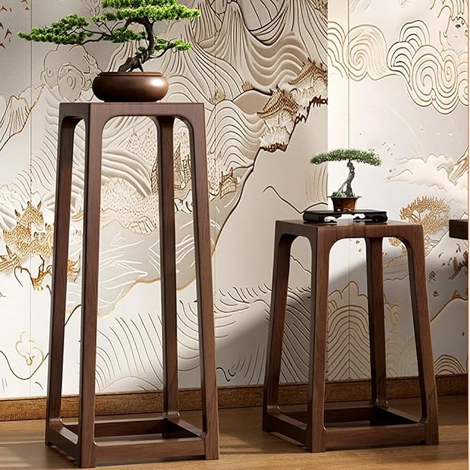 Solid Wood Plant Stand Indoor, Floor-Standing Plant Shelf with Storage, Tall Side Table with Mortise and Tenon Joint, Retro Style Accent Table for Small Spaces(Natural,90cm-35.4in)