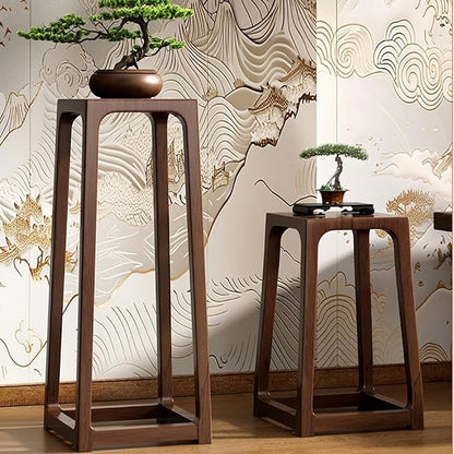 Solid Wood Plant Stand Indoor, Floor-Standing Plant Shelf with Storage, Tall Side Table with Mortise and Tenon Joint, Retro Style Accent Table for Small Spaces(Natural,90cm-35.4in)