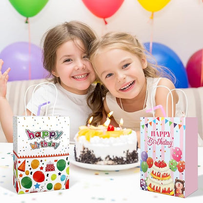 Ethanberg 20Pcs Birthday Gift Bags with Handles, Happy Birthday Paper Favor Bags, Birthday Paper Goodie Bags, Birthday Candy Treat Bags for Boys Girls Birthday Party Decorations Supplies