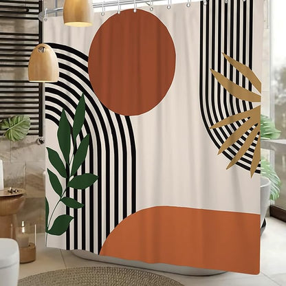 72x72 Inch Waterproof Shower Curtain in Burnt Orange Abstract Geometric Design, Modern Boho Style, Polyester Fabric,Machine Washable, Includes 12 Hooks, Bathroom Decor for Spa Look