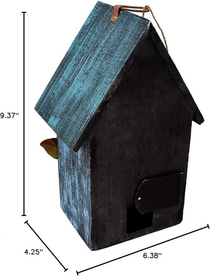 Rustic Decorative Bird House for Outside, Outdoor Hanging Wood Hand-Painted Bird House with Sunflower Decor, Wooden Hanging Garden Birdhouse Porch Yard Decor 9.37"X6.38"X4.25" (Red & Blue)