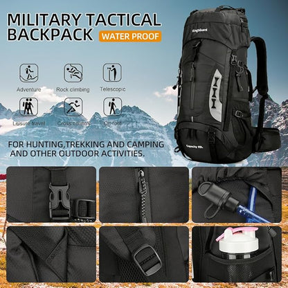 King'sGuard 60L Hiking Backpack for Men and Women Lightweight Camping Hiking Backpack with Rain Cover Large Waterproof Travel Backpack Backpacking Pack (Black)