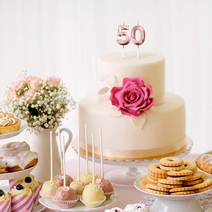 BBTO 50th Birthday Candles Number Candles Cake Topper Decoration for Birthday Wedding Anniversary Celebration Supplies(Rose Gold, 50th)