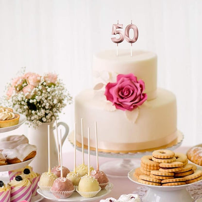 BBTO 50th Birthday Candles Number Candles Cake Topper Decoration for Birthday Wedding Anniversary Celebration Supplies(Rose Gold, 50th)