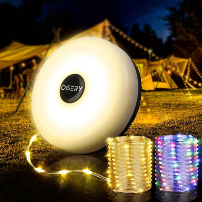 OGERY Camping String Lights, 4 in 1 Quick Storage 32.8FT Rechargeable Tent Lights String with 8 Lighting Modes, Hanging Waterproof Portable LED Lamp for Outdoor Patio Awning Garden Party Essentials