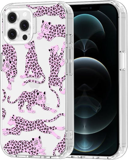 MOSNOVO Case for iPhone 12 & iPhone 12 Pro, [Buffertech 6.6ft Military-Grade Drop Protection] [Anti Peel Off Tech] Clear TPU Bumper Phone Case Cover Design - Pink Leopard