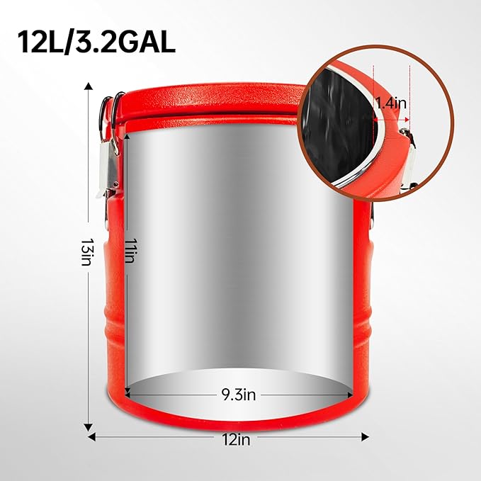 12L Insulated Barrel, 3.2 Gallon Ice Bucket, Leakproof Hot & Cold Drink Dispenser with Spigot, 304 Stainless Steel Liner, Portable Water Cooler for Camping, Party, Coffee Bar, Picnic