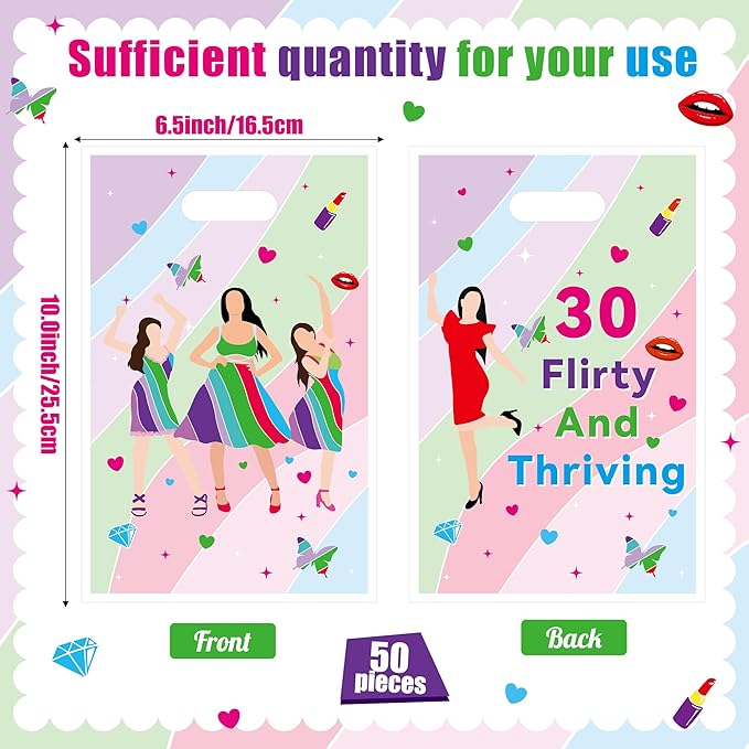 Andi Cppss Girl’s Birthday Party Favor Bags - 50PCS Flirty And Thriving Goodie Bags for Girls Women Flirty And Thriving Party Decoration Beautiful Girls Design Gift Bag for Girl’s Birthday Party Favor