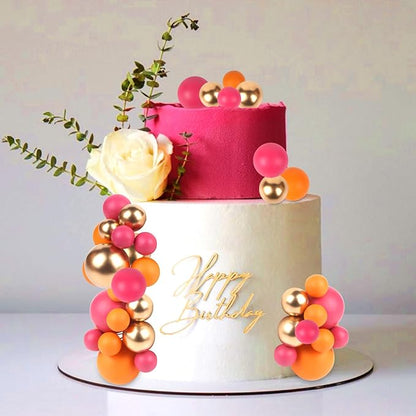 52 Pcs Ball Cake Decorations - Pink Gold Orange Ball Dessert Picks Cake Cupcake Toppers, Birthday Party Baby Shower Gender Reveal Cake Supplies
