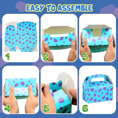 Marspark 24 Pack Monster Themed Cartoon Birthday Party Supplies, Paper Gift Boxes, Cartoon Candy Treat Boxes for Birthday Party Decorations(New Purple Pattern)