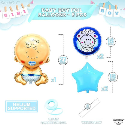 KatchOn Baby Boy Balloons Set - Large 27 Inch, Pack of 5 | Gender Reveal and Baby Shower Decorations | It's A Boy