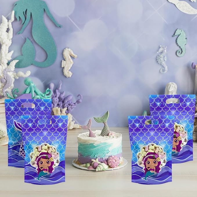 Rikolto Reusable Mermaid Party Favors Bags 50PCS Mermaid Zip Lock Bags Candy Cookie Sealing Bags with Handles for Birthday Party Small Gift Wrapping Supplies Decorations