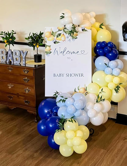 Blue and Yellow Balloon Garland Arch Kit - Royal Blue Yellow Balloons Pastel White Latex Balloon Bright Party Balloon for Birthday Baby Shower Anniversary Wedding Party Decorations