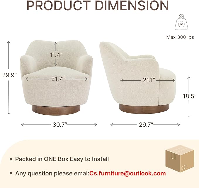 Swivel Accent Chair,Upholstered Barrel Chair with Curves Camel Back Design,Modern Arm Chair with Wooden Base for Living Room Bedroom Reading Waitingroom,Linen
