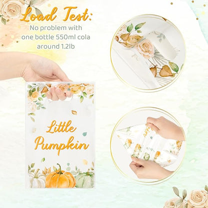 Haooryx Sage Green Pumpkin Party Favor Bag - 50 Pcs Little Pumpkin Plastic Goodie Candy Treat Bag with Handle Gift Wrap Decoration for Kids Birthday Baby Shower Halloween Decoration Party Favor Supply