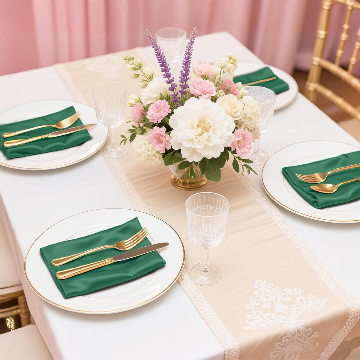 Bailarina 40 Pack Hunter Satin Napkins,17x17 Inches Wedding Napkins Square Soft Silky Table Napkins Bulk Decorative Elegant Cloth Napkin for Party Decoration, Banquet,Wedding,Graduation