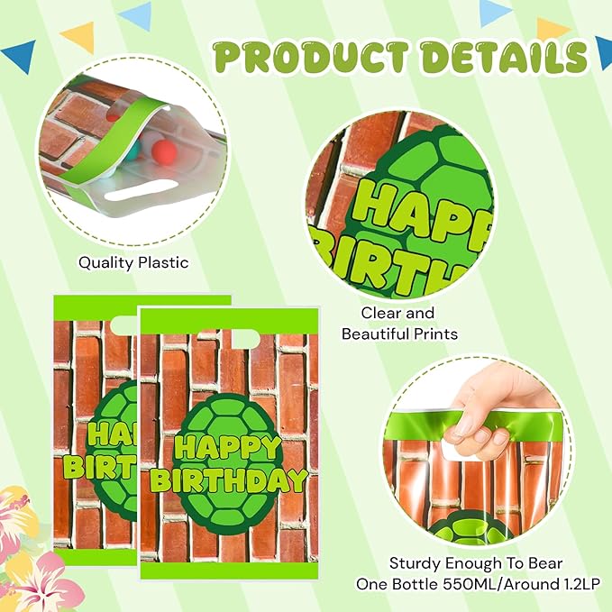 Eccliy 30 Pcs Turtle Goodie Bags Animation Cartoon Green Turtle Party Favors Birthday Supplies Candy Gift Bags with Handles