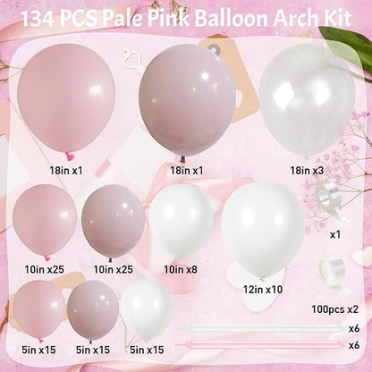 Pastel Pink and White Coquette Balloons Arch, 134 PCS Light Baby Dusty Pale Pink Bow Balloon Garland mit 18 Inch Clear Balloons *5, Long Balloon as Bow Decor for Girls Just Want To Be One Birthday