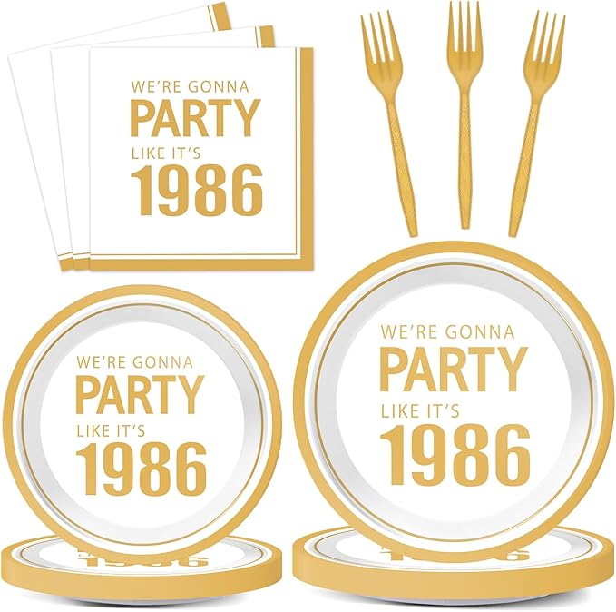 96Pcs 40th Birthday Plates and Napkins for We're Gonna Party Like It's 1986 Party Favor 40th Anniversary Paper Plates Cheer to 40 Years Tableware for Men Women Back in 1986 Birthday Decorations