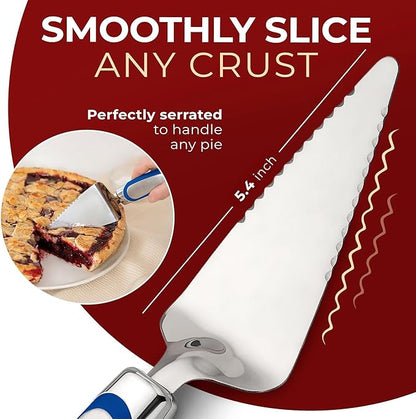 Orblue Pie Server, Essential Kitchen Tool, Serrated on Both Sides, Great for Right or Left Handed Chef, Stainless Steel Flatware, Cake Cutter, Royal Blue