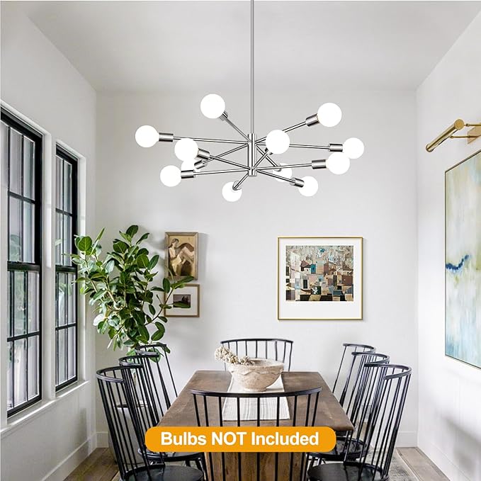 10.9"-52.3" Height Adjustable Modern Chandelier Ceiling Light Fixture, 12-Light Sputnik Chandeliers Chrome Mid Century Chandelier Over Table, Chandeliers for Dining Room Living Room Kitchen Hallway