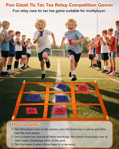 2-in-1 Outdoor Giant Tic Tac Toe Bean Bag Toss Games, Tic Tac Toe Ball Toss Game and Dart Board Games with Sticky Balls for Kids Adults Large Lawn Carnival Yard Birthday Family Outside Party Games