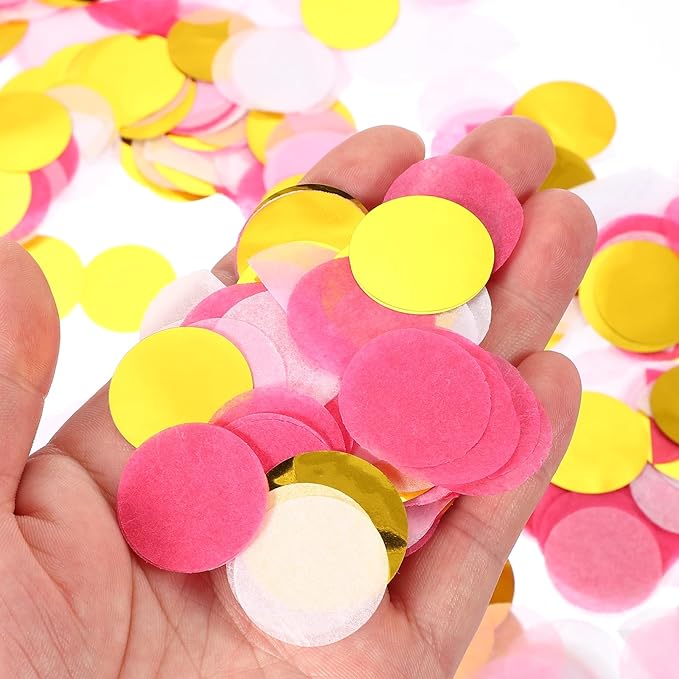 PATIKIL Round Tissue Paper Confetti 1 Inch, Table Confetti Circle Dots for Wedding Birthday Party Balloon Decorations(1.76 oz),Pink/Gold/White