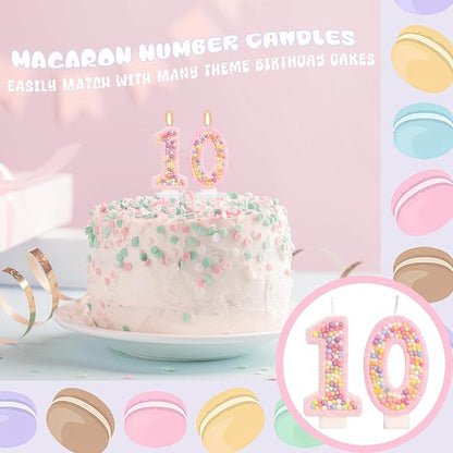 Pink Birthday Candles - Number 10 Candle, Colorful Macaron Candles, 10 Birthday Decorations for Girls Sweet Theme Party Supplies (Pink)