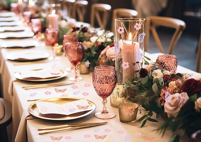 ONLYKXY 13g Butterfly Flower Table Confetti Decor Glitter Butterfly Decoration for Birthday Wedding Theme Thanks Giving Party Valentine's Mother's Day Scatter Bless Confetti (Rose Gold & Colorful)
