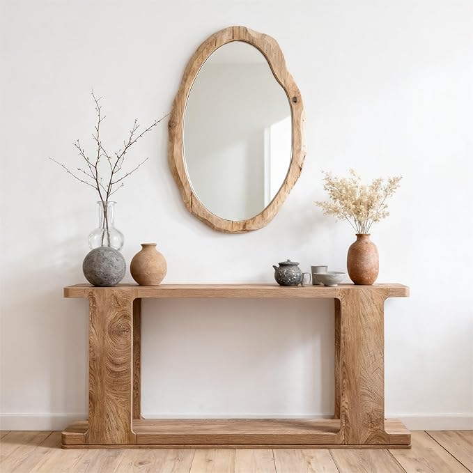 OKD 63 Inch Modern Entryway Console Table, 2-Tier Long Sofa Table Behind Couch with Curved Edge, Wood Farmhouse Narrow Entry Table for Hallway, Living Room, Foyer, Entrance, Light Tree Knot