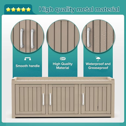 DRATO Outdoor Shoe Storage Cabinet, Shoe Bench with Storage, Waterproof Resin Large Shoe Cabinet with Doors for Outdoor Indoor Entryway Hallway Bedroom (Gray, 3 Doors)