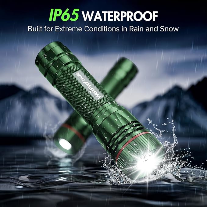 WdtPro Rechargeable Flashlights High Lumens, 1 Pack 10H Long Lasting Super Bright EDC Flashlights, LED Mini Tactical Flash Lights for Camping Emergency, Drop & Water Resistant Green(Battery Included)