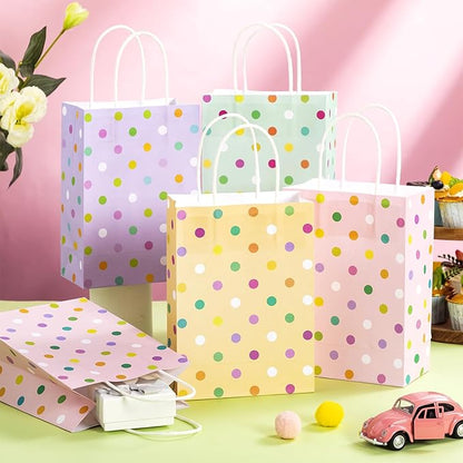 Humyoun 24 Pcs Pastel Paper Gift Bags with Handles, Pastel Dots Goodies Treat Candy Bags for Holiday Party Favor Gift Wrapping Baby Shower Wedding Birthday Party Supplies