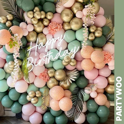 PartyWoo Pink and Green Balloons 65pcs 12 Inch Metallic Gold Sand White Sage Green Nude Dusty Pink Gold Confetti Balloons for Baby Shower Wedding Engagement Princess Birthday Party Decorations