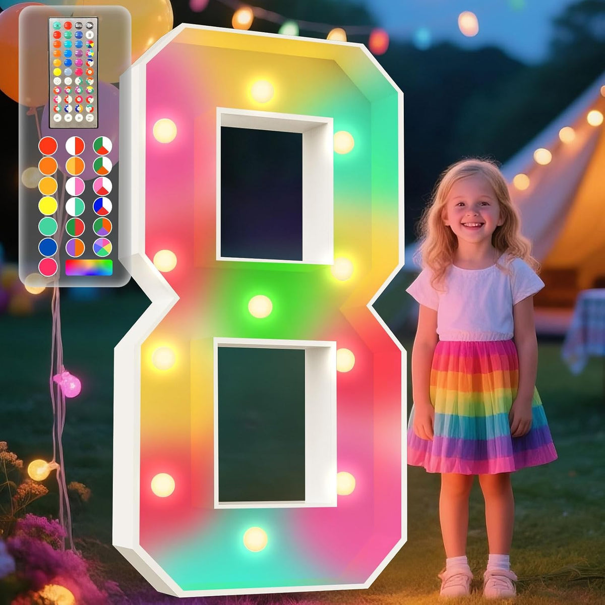 Ledido 4FT Marquee Light Up Numbers, 34 Colors Changing Marquee Numbers 4 Feet Tall with Remote, Big Numbers for Party Wedding Graduation Birthday Decoratoons, Large Light Up Number 8
