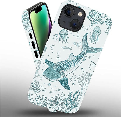 for iPhone 15 Plus Case,HH2 Ocean Whale Shark Hybrid 2 Layer Hard Shell Silicone Protective Pattern Design Case