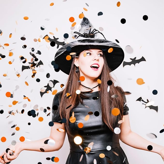 Halloween Table Confetti - 1 inch Paper Confetti in Black, Orange & White for Decorations - 1.75oz