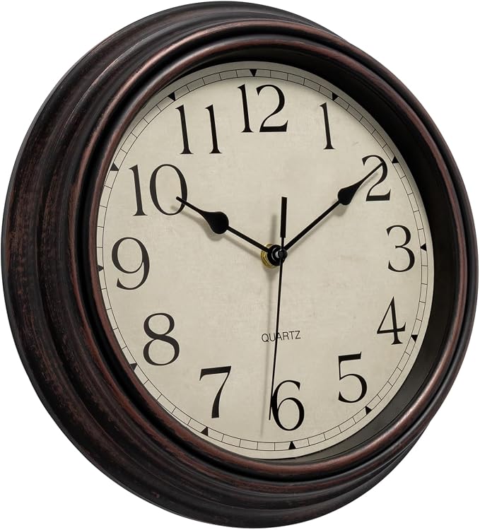 Foxtop Retro Silent Non-Ticking Round Classic Clock Quartz Decorative Battery Operated Wall Clock for Living Room Kitchen Home Office 12 Inch (Bronze)
