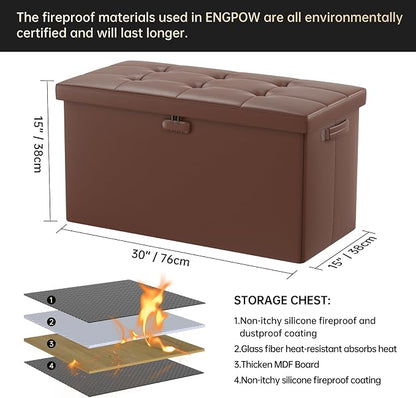 ENGPOW Storage Ottoman Bench, Fireproof Folding Bench