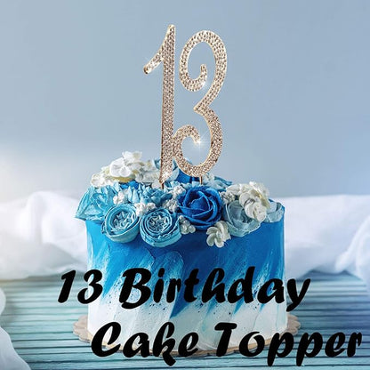 Bling Crystal Rhinestone 13 Birthday Cake Topper - Best Keepsake | 13th Party Decorations Gold