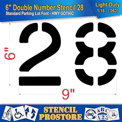 Pavement, Curb, and WheelStop Stencils - 6 inch Double Number Stencil - (28) - 6" x 9" x 1/16" (63 mil) - Light-Duty