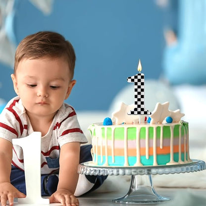 Racing Cars Themed Birthday Candle, Checkered Flag Number Candles Black and White Candles Happy Birthday Cake Topper Party Decorations for Boys Racing Cars Themed Party Supplies (Number 1)