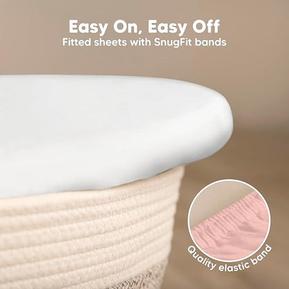 2-Pack Baby Bassinet Sheets Girl, Boy - 33x17 Viscose Derived from Bamboo Bedside Mattress Fitted Bassinet Sheets, Compatible with Halo Bassinest Swivel Sleeper, Baby Delight, Graco (Rose)